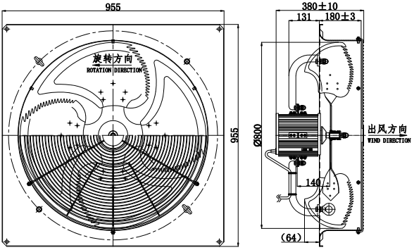 Customized 220v 3 phase Axial Fan Structure Diagram