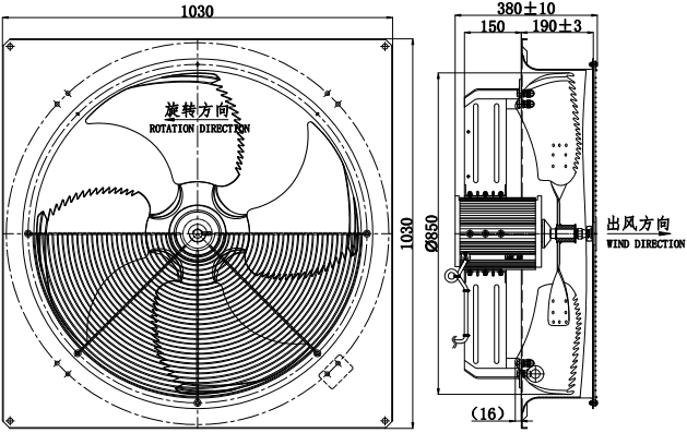850mm axial motor fans outdoor ac 220v Structure Diagram