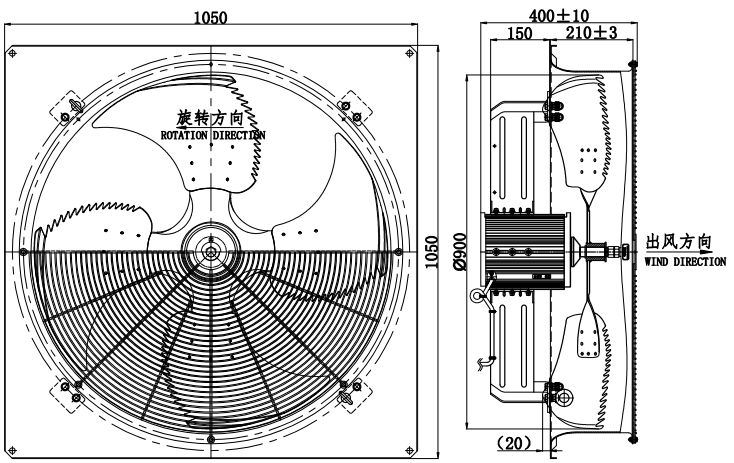 1800W small dc axial fan Structure Diagram